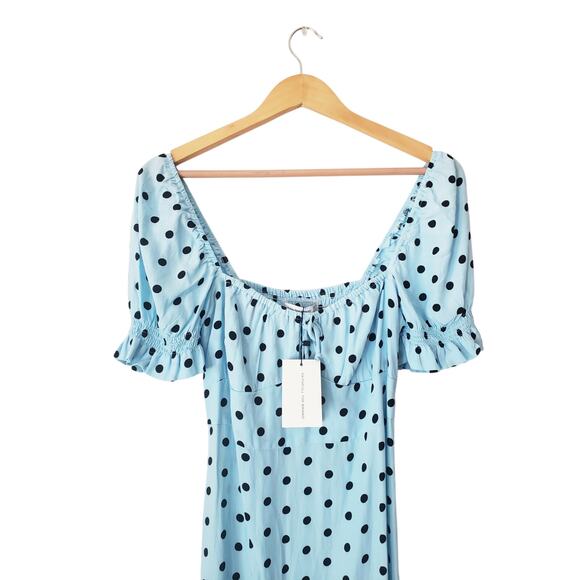 Faithfull The Brand Evelyn Dots Midi Dress Blue Size 6/Medium - Picture 2 of 9